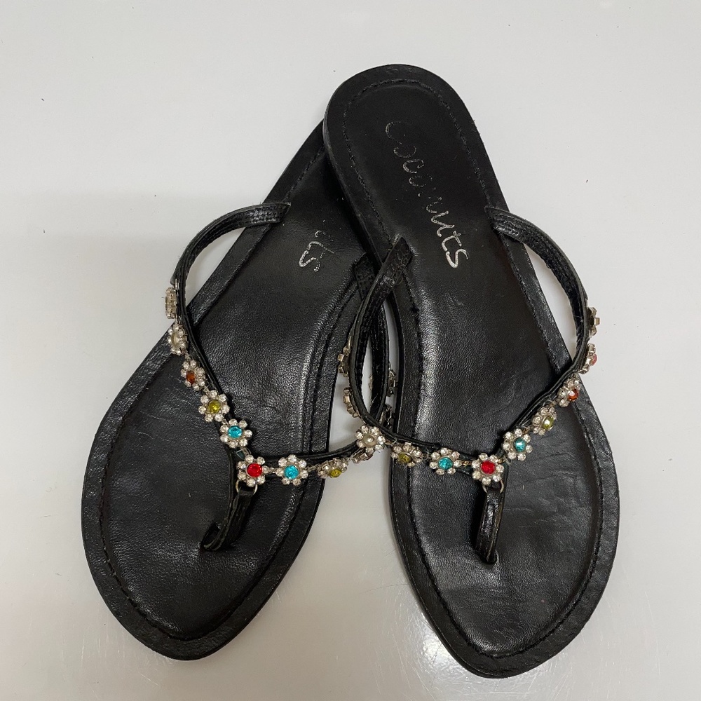 Coconuts leather with colored rhinestones sandals size 7
